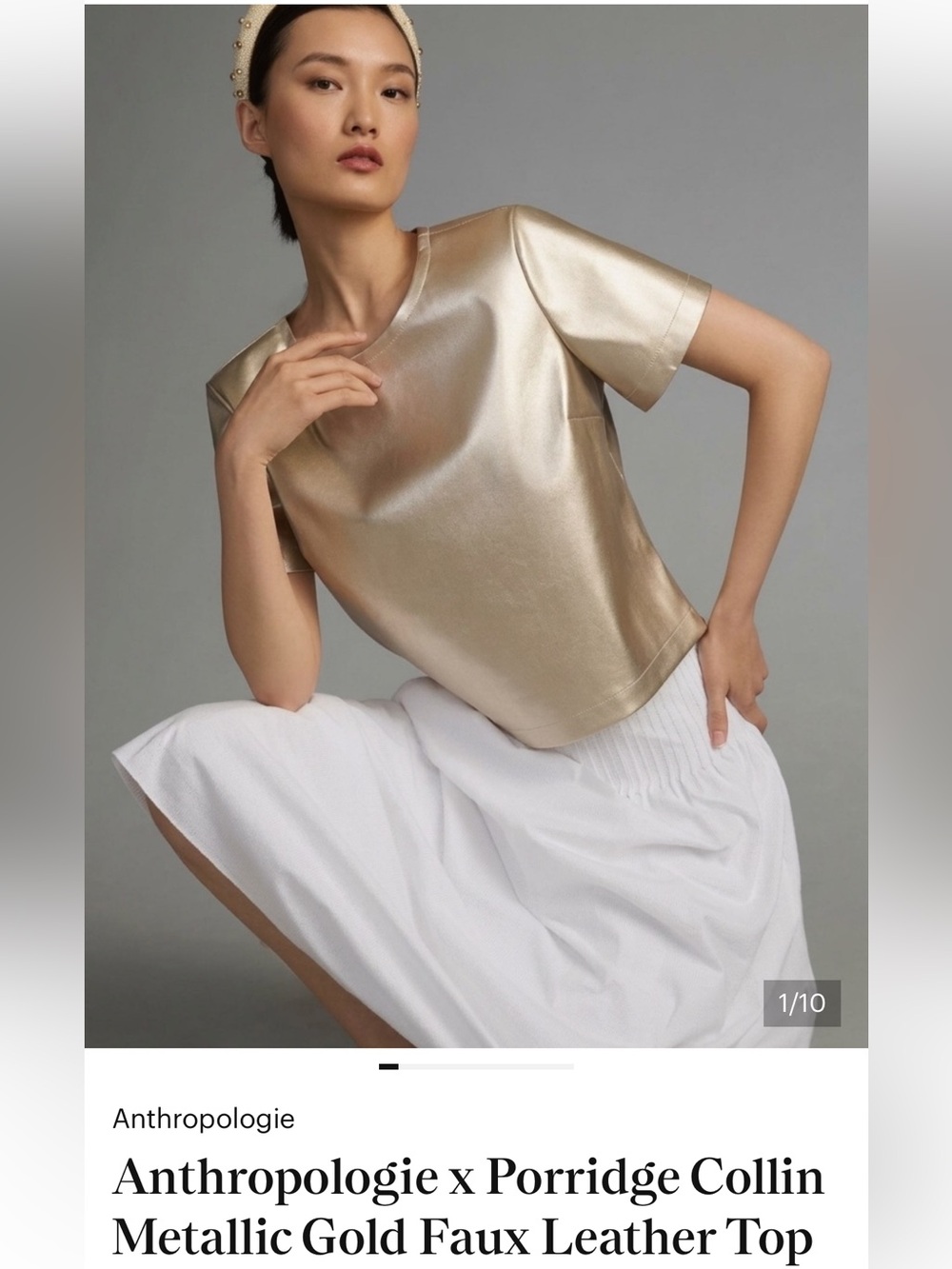 Anthropologie Porridge Metallic Gold faux leather Top